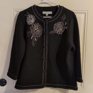 Elegant Black Floral Cardigan